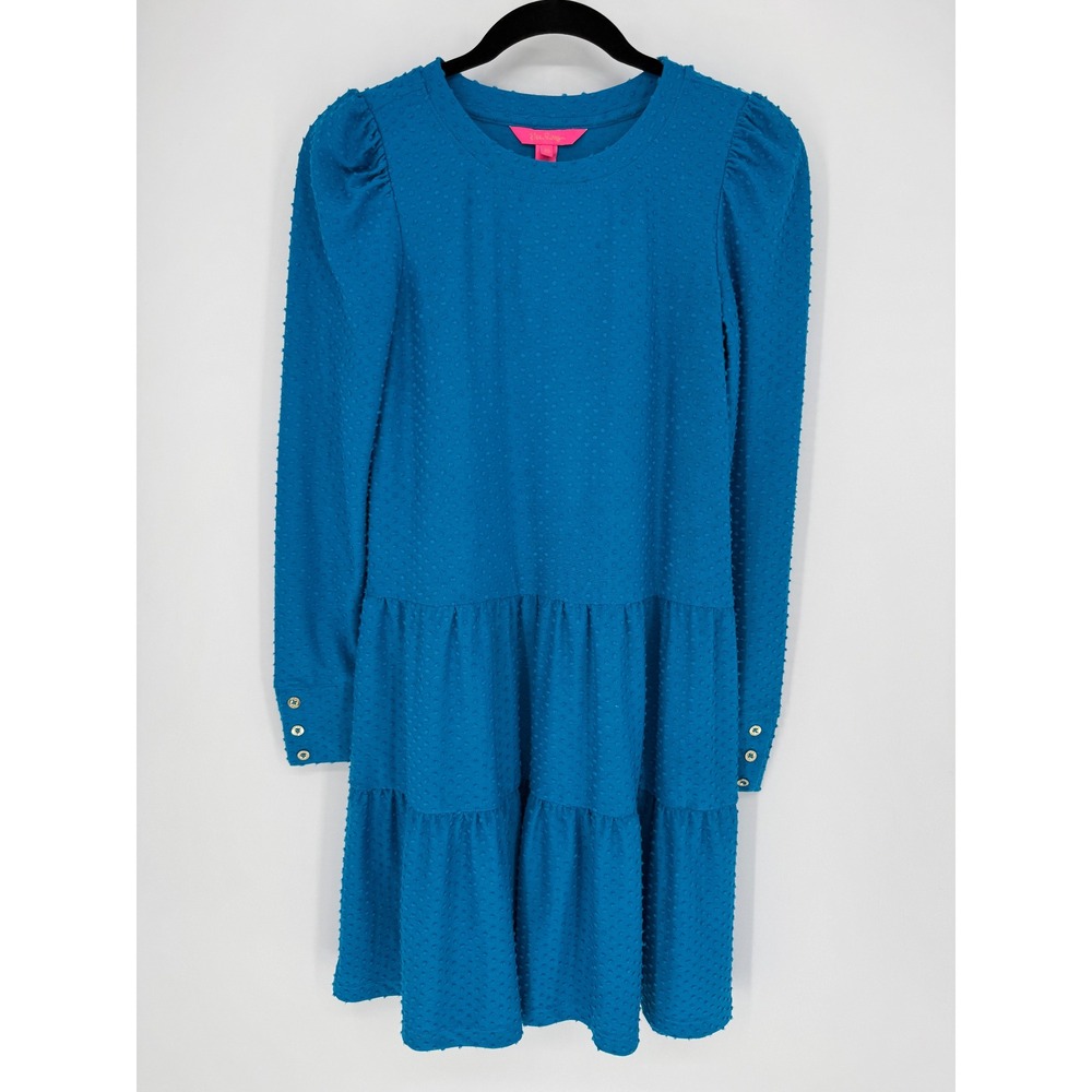 LILLY‎ PULITZER ARLETTE LONG SLEEVE DRESS TEAL BAY NWT XS SWISS DOT ROYAL BLUE